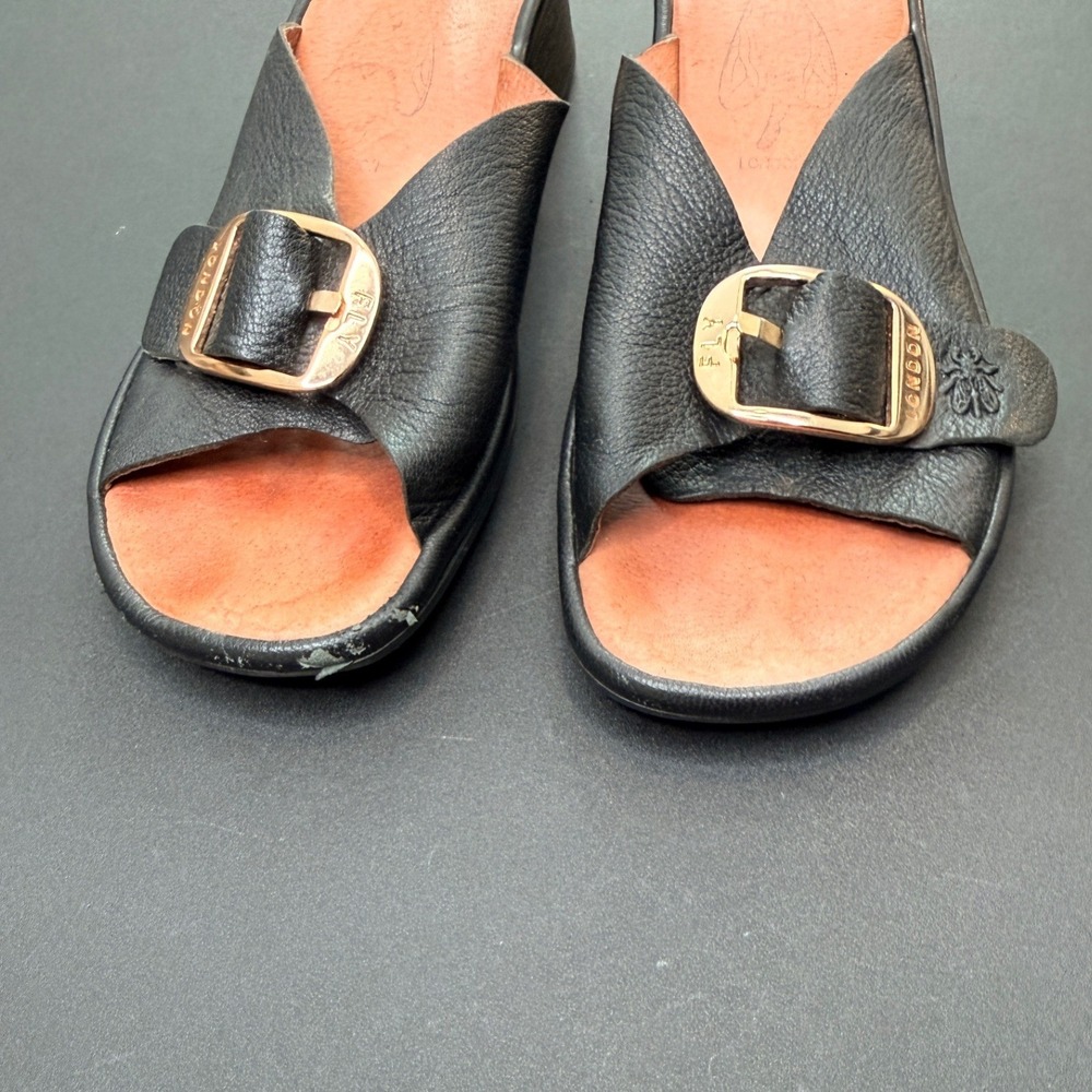 FLY London Elax Leather Mules Sandals Women's Buckle‎ Detail Black Open Toe 7 - Picture 6 of 11